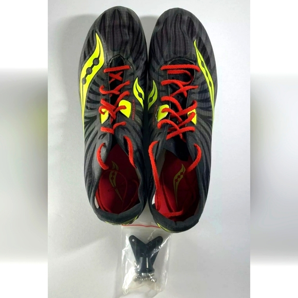 Saucony Mens Carrera XC Black Red Citron Sneaker size 13 includes  spikes New - Picture 6 of 6